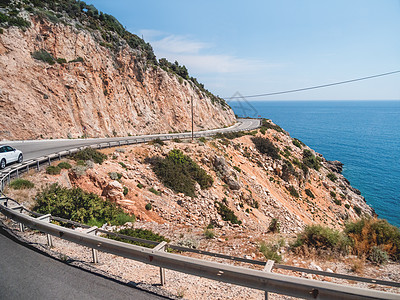 地中海沿岸的山区蛇形公路公路 土耳其全景旅行道路路线爬坡运输旅游蓝色汽车观光图片