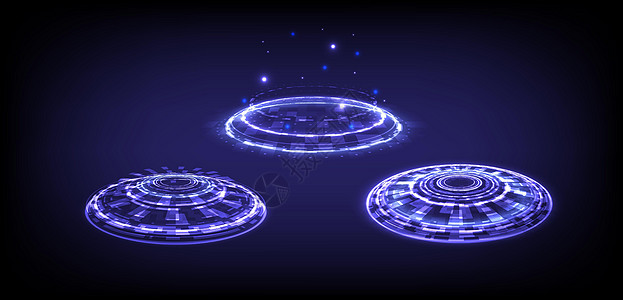 发光的 HUD 中的科幻高科技舞台系列 科学未来主义的全息图门户机器人之光 游戏幻想中的魔法赛博朋克传送门 圆形传送讲台 GUI图片