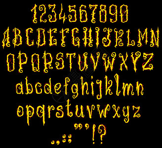 手工艺的哥特黄色火情字母字体图片
