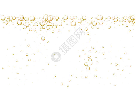 金色的泡沫 闪闪发光的香槟 汽水和泡腾饮料 抽象的新鲜苏打水和气泡 氧气 香槟水晶 黑色透明背景上的矢量插图图片