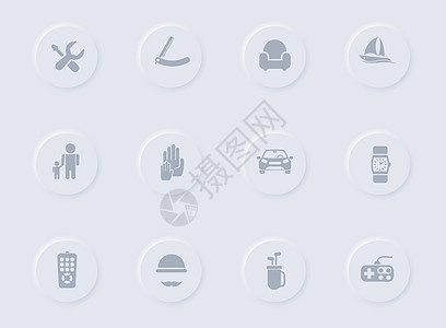 圆橡胶按钮上的灰色向量图标 为网络 移动应用程序 ui 设计和促进商务多面体设定的父日图标图片