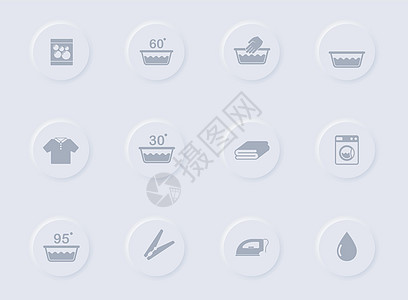 圆形橡胶按钮上的洗衣灰色矢量图标 为 web 移动应用程序 ui 设计和促销业务测绘术设置的洗衣图标图片