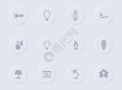圆形橡胶按钮上的浅灰色矢量图标 为 web 移动应用程序 ui 设计和促销业务测绘术设置的浅色图标图片