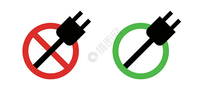 允许充电 禁止充电 允许充电 停止标志和出口 圆圈和出口的轮廓图标 向量图片
