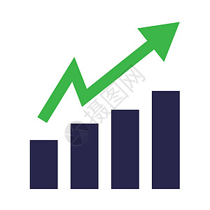 带有绿色上升箭头的条形图表图标 商业业绩和投资报价 矢量图片