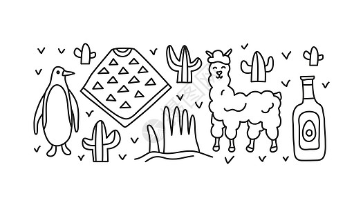 智利图标组   info whatsthis卡片旅行雨披羊驼涂鸦牙裔旅游沙漠海报手绘图片