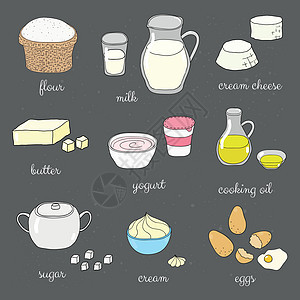 面条做饭的配料食谱面粉美食糕点烘烤立方体黄油烹饪手绘产品图片