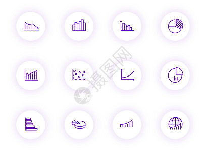 图表紫色轮廓矢量图标上带有紫色阴影的浅色圆形按钮 为 web 移动应用程序 ui 设计和打印设置的图表图标用户信息商业数据应用馅图片