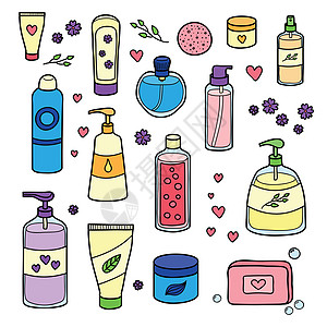 香水制作手工绘画的美容产品成套卫生涂鸦收藏洗剂润肤温泉香水身体工具塑料设计图片