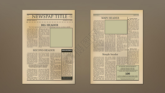 旧旧两页报纸布局模板柱子海报商业横幅床单怀旧世界插图文章打印图片