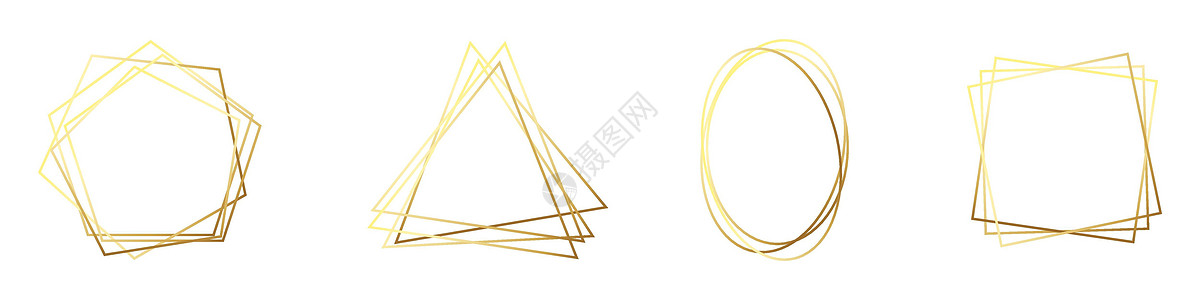 金色多边形框 豪华几何框架在白色上被孤立邀请函黄铜艺术奢华长方形婚礼插图金子收藏边界图片