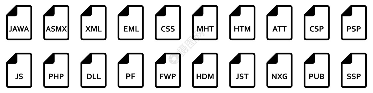 文件格式图标 各种不同的网络文件 文件类型图标电子邮件标签表格文件夹按钮界面链接黑色软件推介会图片