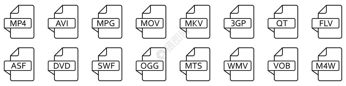 视频文件格式 矢量线性图标 视频文件图标电脑文档质量插图程序下载互联网物品标识文件夹图片