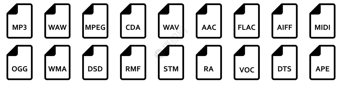 音频文件格式 矢量线性图标 音频文件图标软件视频下载技术文档收藏文件名网络插图音乐播放器图片