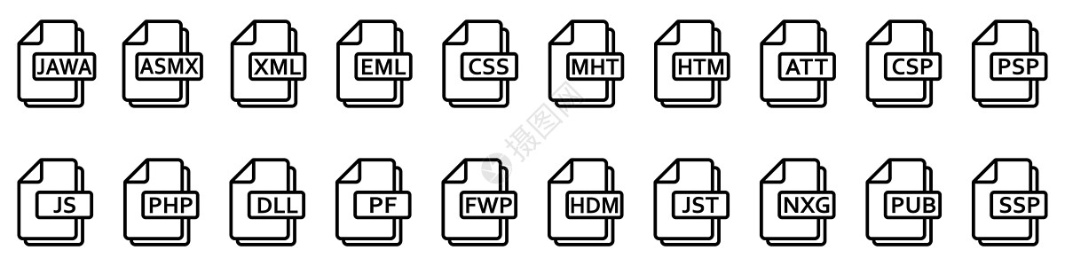 文件格式图标 各种不同的网络文件 文件类型图标电子邮件软件电子界面互联网标签插图黑色按钮动态图片