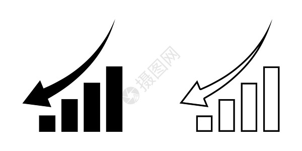 下降图图标 带有向下箭头的条形图图标 矢量图图片