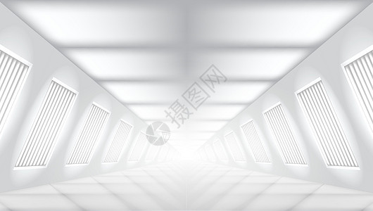 3D 未来现代具体具体的轻走廊停车场隧道插图地面房间大厅门厅技术白色图片