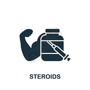 类固醇图标 用于模板 网络设计和信息图的单色简单适合性图标力量手臂二头肌食物收据重量健身房饮食药品训练图片