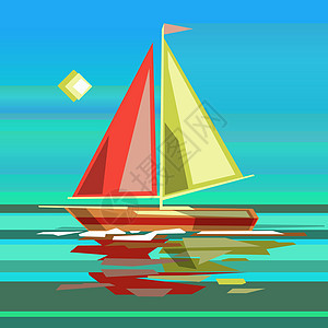 海面上定型帆船反射假期太阳蓝色运动卡片漂浮旅游大篷车速度图片