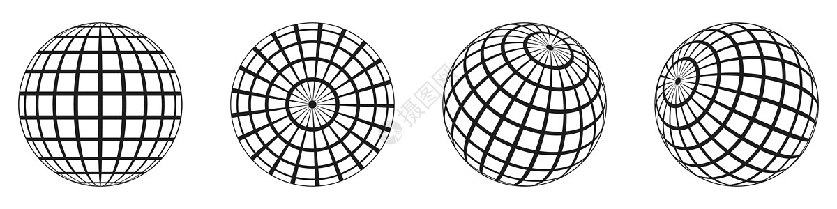 3D球地球 不同角度的线性地球网格世界插图互联网行星子午线圆圈条纹金属纬度线条图片