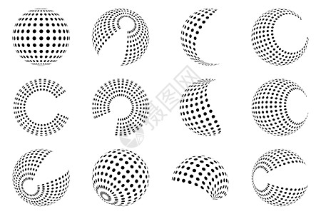 点形圆圈 半调效应矢量元素圈子色调圆坡度标识白色插图收藏风格邮票横幅图片