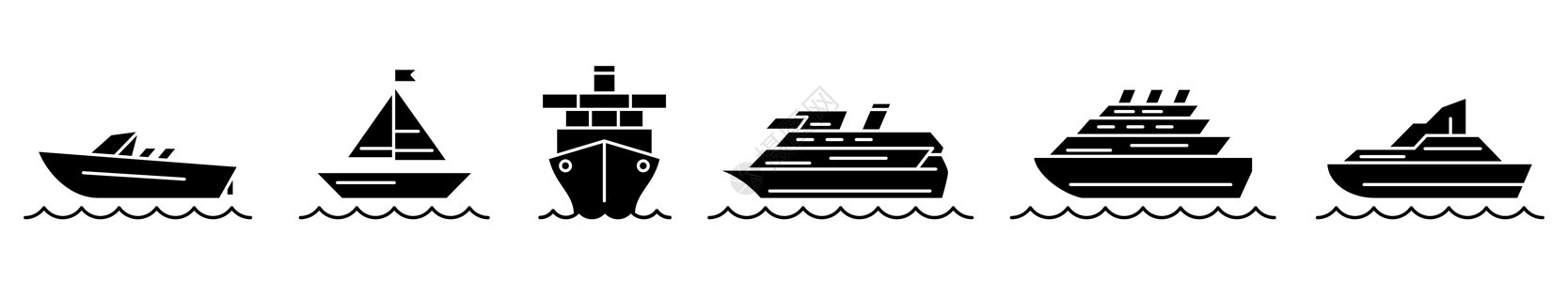 船舶图标 一组黑色船舶图标 矢量说明图片