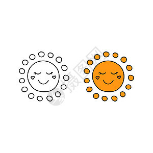 面带笑脸的太阳图标孩子手绘晴天橙子卡通片天气天空快乐童年涂鸦背景图片