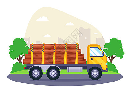 一辆大卡车从锯木厂运木材木头船运拖拉机森林货物松树货代环境农业送货图片