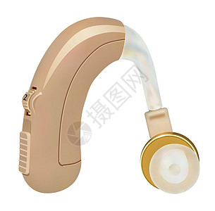 耳后助听器 听力损失患者的声音放大器 耳鼻喉科的治疗和修复学 医药卫生 白色背景上的现实对象 向量塑料耳朵病人喷嘴身体听觉假肢插图片