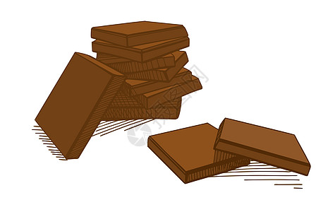 手绘插图 巧克力 牛奶巧克力块 破碎的巧克力金字塔图片