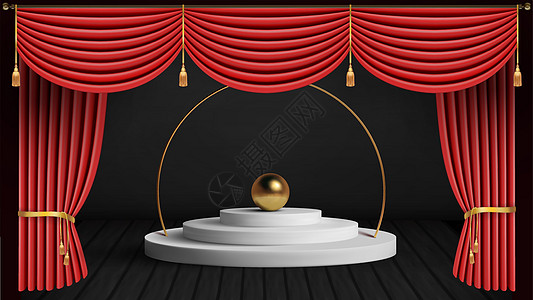 剧院舞台有红幕红幕和木地板 矢量插图装饰马戏团聚光灯中心名声学校屏幕观众椅子推介会图片