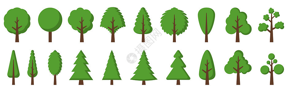 树群收藏 彩色树组 矢量树图标分离卡通片季节公园花园树干环境艺术插图植物生态图片