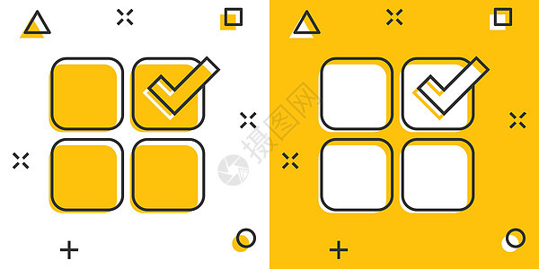漫画风格的清单文档图标 在白色孤立背景上调查卡通矢量插图 复选标记选择飞溅效果的商业理念面试卡通片合同认证调查问卷协议议程投票考图片