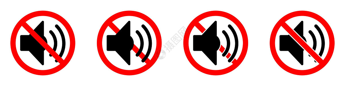 音量声音禁令图标 禁止大声喧哗 停止音量声音图标白色音乐说话圆形标签作品打扰高声红色插图图片