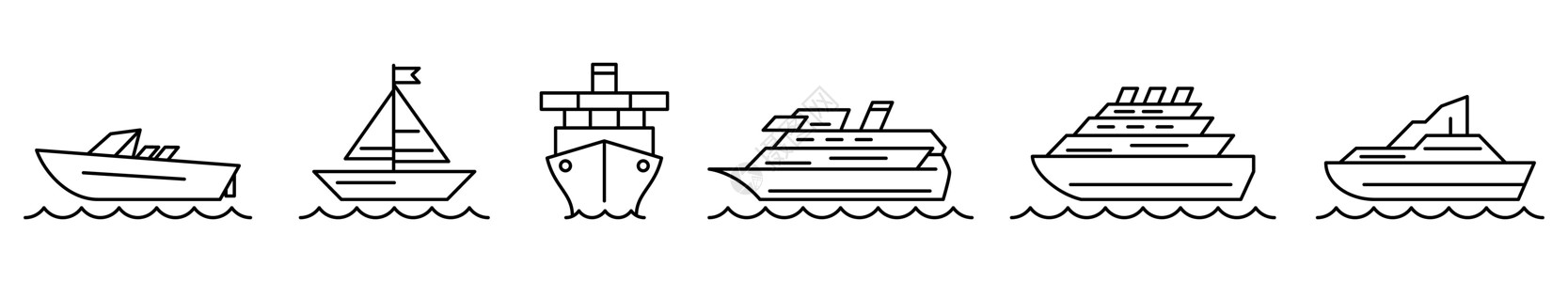 船舶图标 船图标集 航运或邮轮线性图标图片