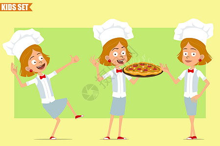 卡通平板厨师烹饪女孩性格矢量组合酒吧菜肴餐厅面包师女性女士手势帽子食物孩子图片