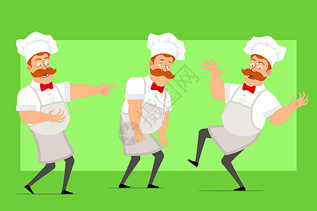 卡通平板脂肪厨师烹饪人 性格矢量派对酒吧微笑帽子男生跳跃厨房领结餐厅动画片图片