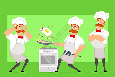 卡通平板脂肪厨师烹饪人 性格矢量微笑火炉洋葱菜肴酒吧动画片男人早餐食物厨房图片