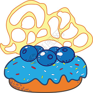 配有蓝蓝莓 蓝莓冰和焦糖装饰的甜甜圈蛋糕图片