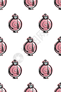 白色布料背景白色背景的粉红香水瓶 布料和包装的时尚无缝模式 以时装素描为风格的插图插画