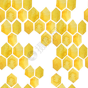 手绘蜜蜂水彩无缝手绘图案与黄色蜂窝几何抽象设计 大黄蜂蜂巢形状 健康的有机农场花粉 用于纺织壁纸包装纸 夏季背景背景