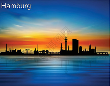 日落时汉堡市的轮廓图片