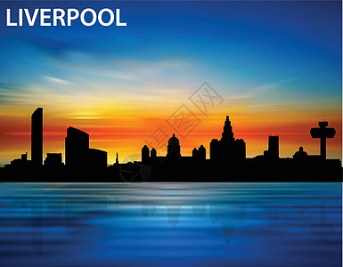 利物浦市日落时的轮廓图片