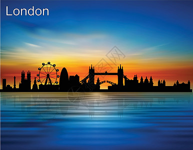 珠海长隆海洋王国日落时伦敦市的轮廓设计图片