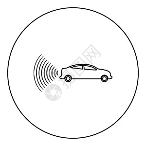车载无线电信号传感器智能技术自动驾驶后向图标 环绕黑色矢量图示图像轮廓轮廓等宽线细形风格图片
