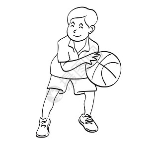 艺术一线男孩玩篮球图解的篮球插图矢量手在白色背景上被孤立图片