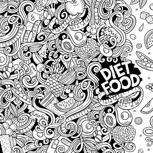 卡通卡通矢量涂鸦饮食食物框架 线条艺术饮食边框滑稽插图元素营养磁带背景盘子卡片蔬菜政权卡通片图片