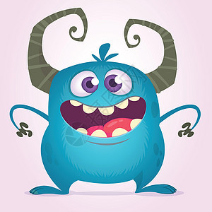大嘴的有趣的漫画怪兽 矢量蓝色怪物插图 万圣节设计巨魔地精符号牙齿派对表情大脚微笑外星人舌头背景图片