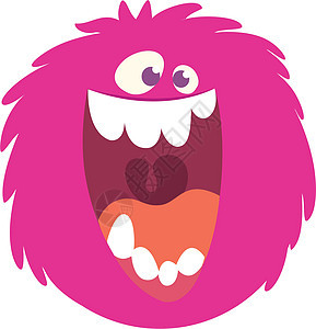 欢乐的粉红卡通怪物头大嘴笑 万圣节矢量插图背景图片