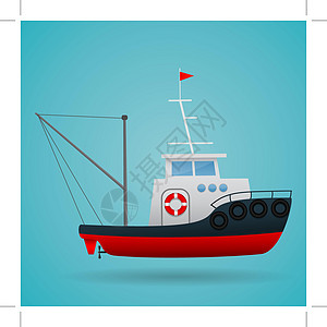 拖船 渔民船 卡通风格 有趣的图片 矢量图像卡片海浪游泳港口海洋蓝色清扫船运运输发动机图片